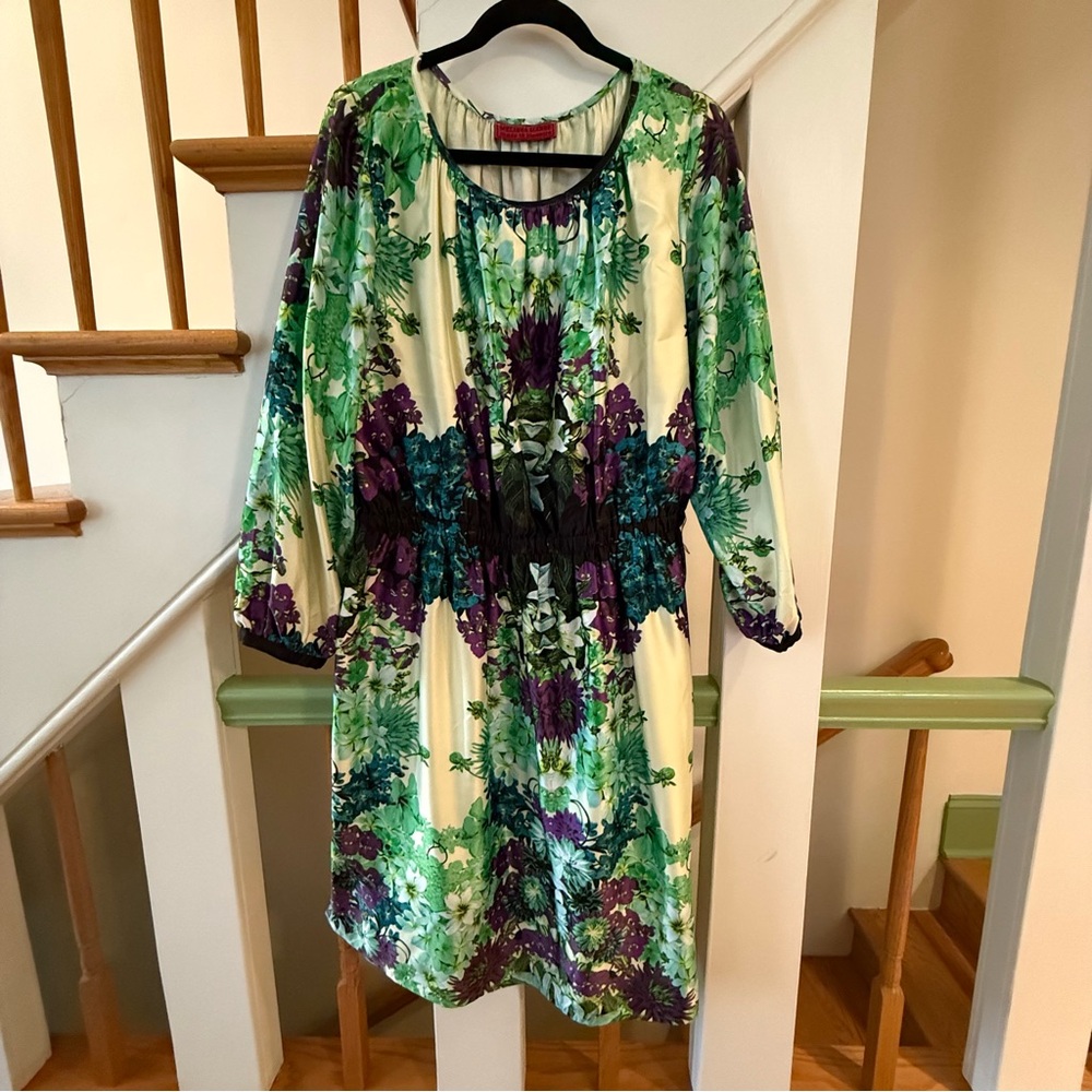 Floral Print Dress with Green and Purple Accents